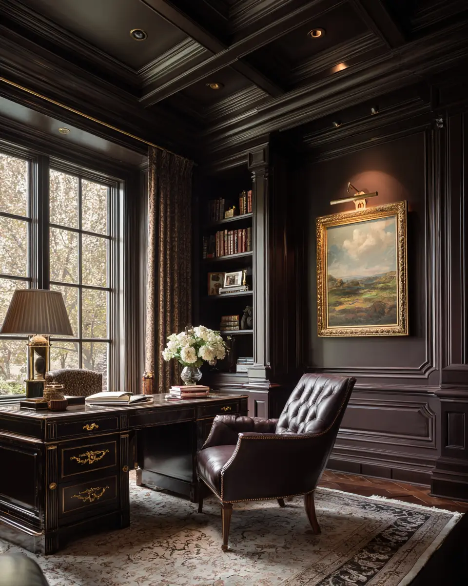 Chocolate Brown Traditional Home Office Decor Ideas