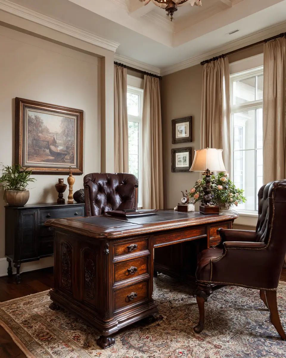 Chocolate Brown Traditional Home Office Decor Ideas