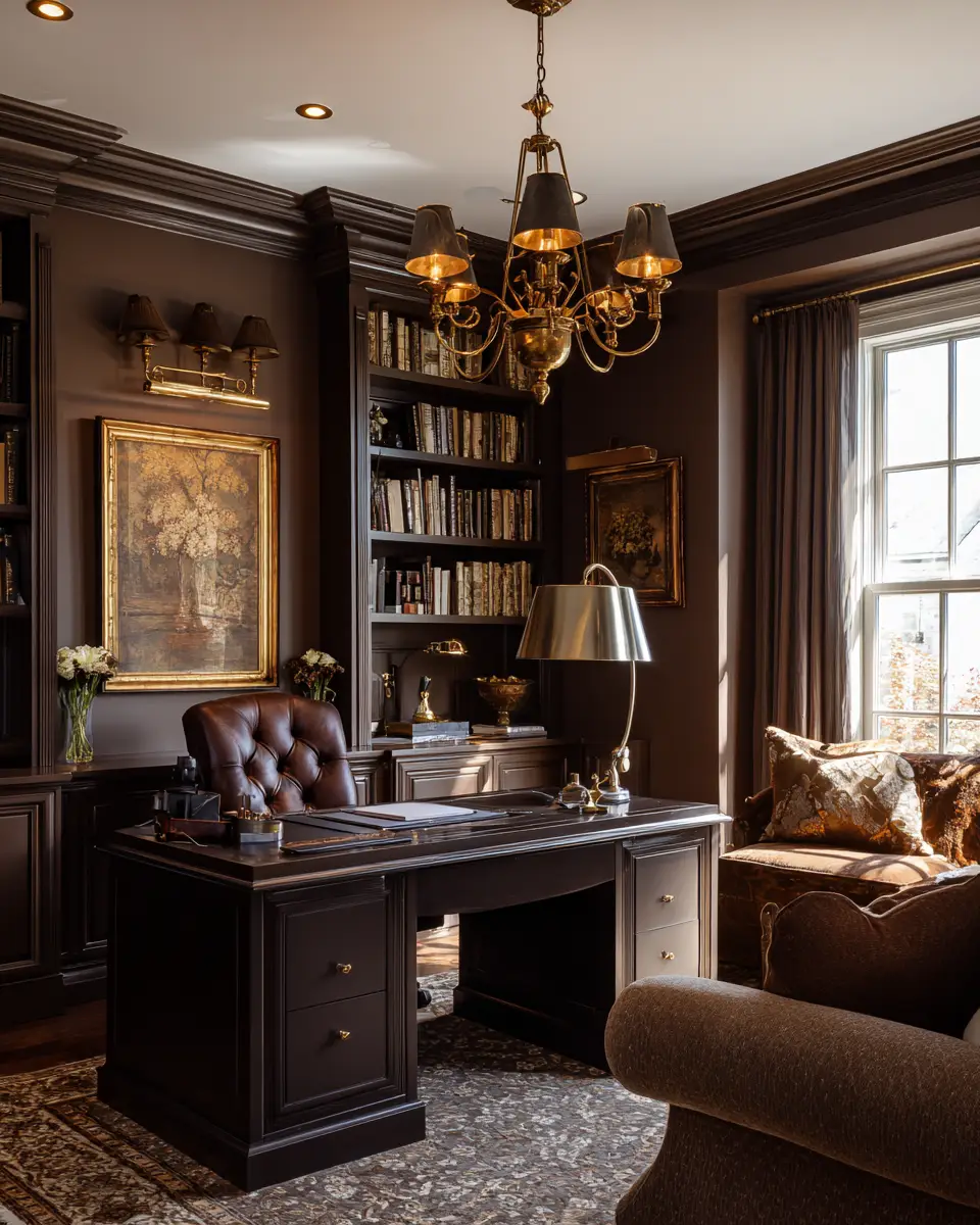 Chocolate Brown Traditional Home Office Decor Ideas