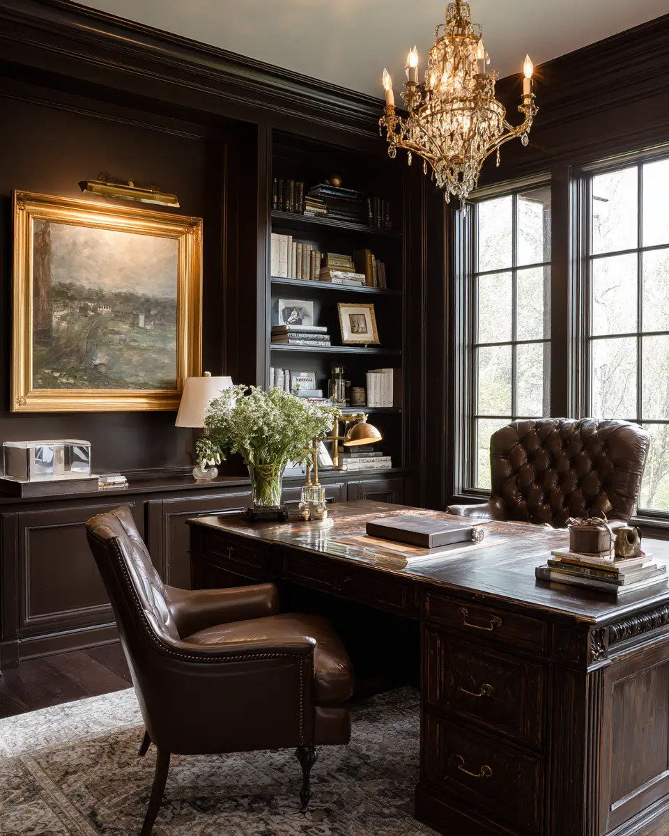 Chocolate Brown Traditional Home Office Decor Ideas