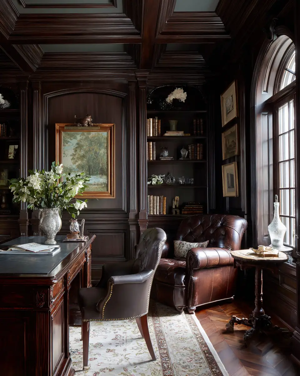 Chocolate Brown Traditional Home Office Decor Ideas