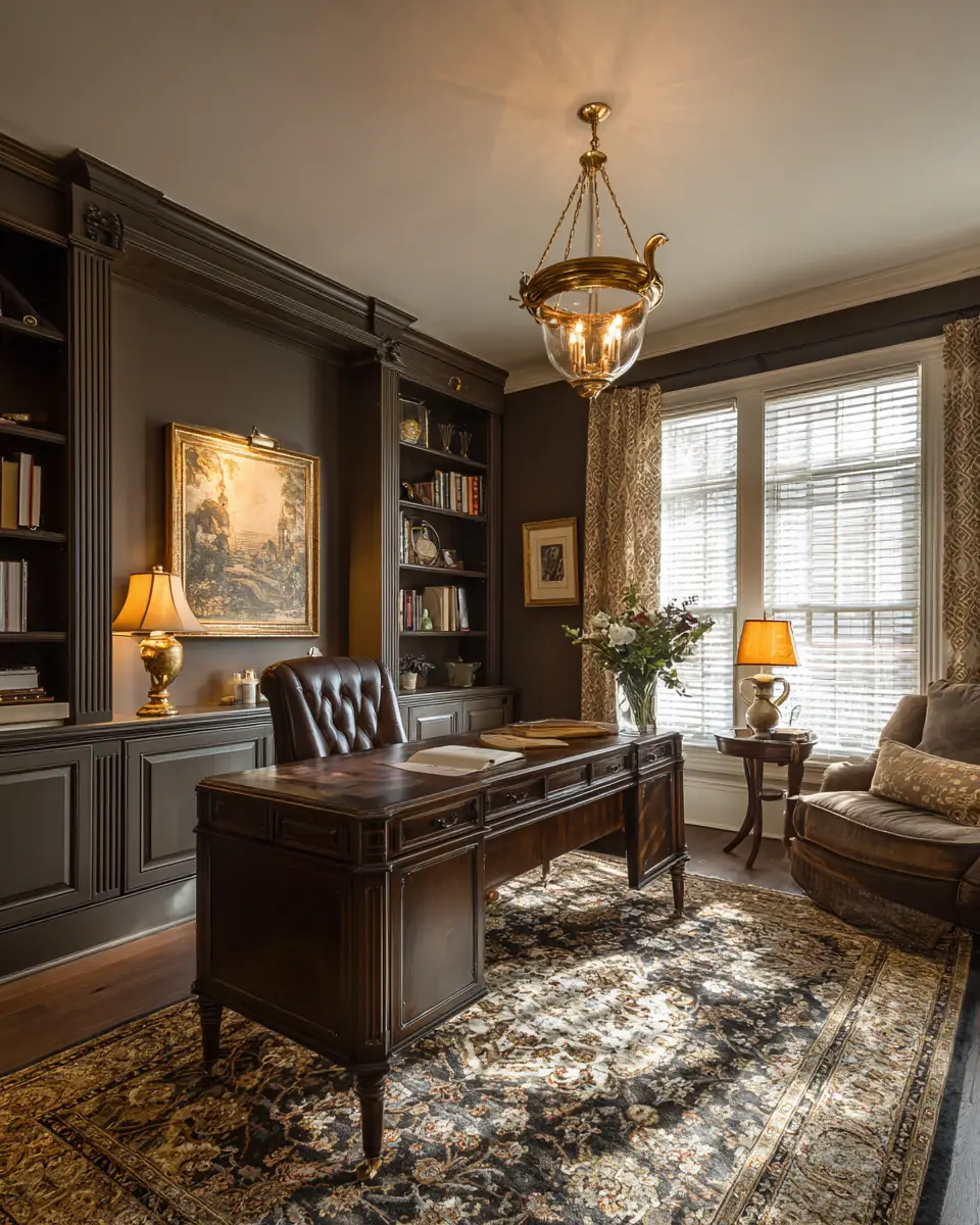 Chocolate Brown Traditional Home Office Decor Ideas