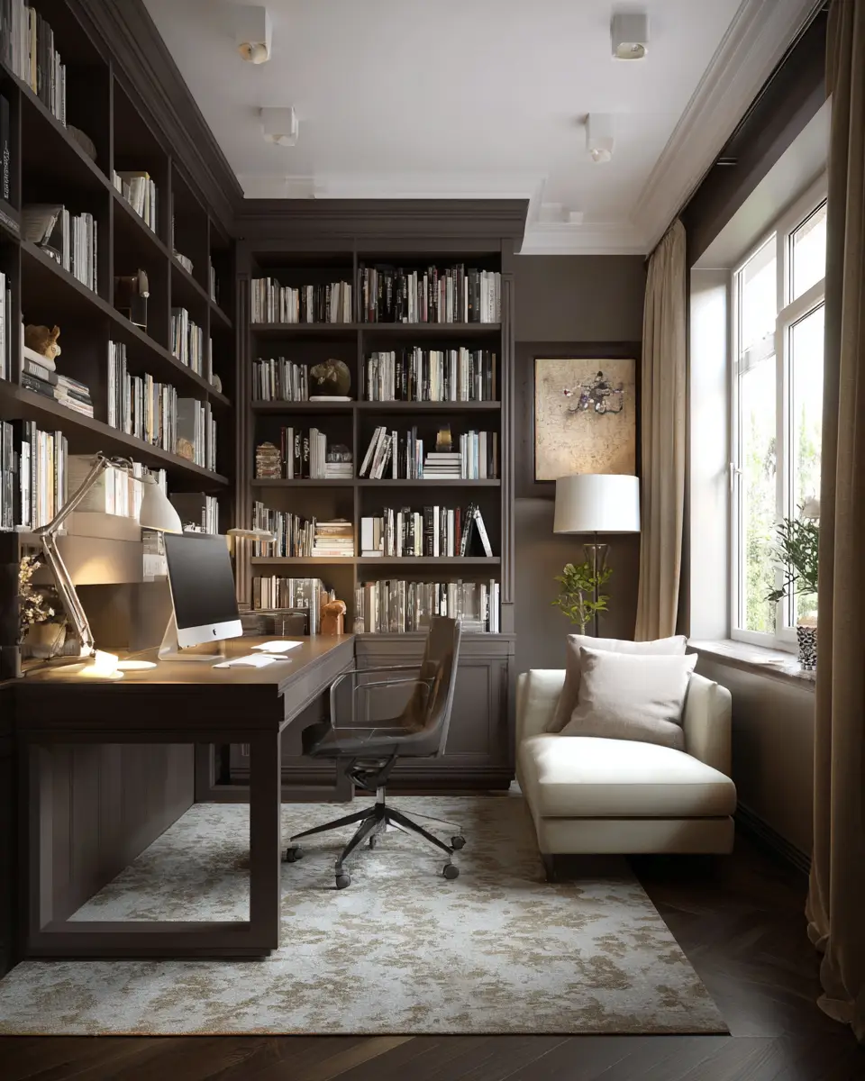 Chocolate Brown Traditional Home Office Decor Ideas