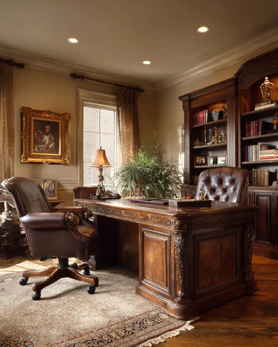 Chocolate Brown Traditional Home Office Decor Ideas