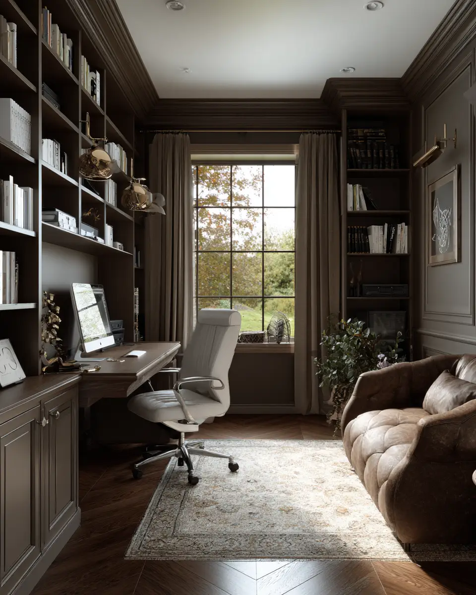 Chocolate Brown Traditional Home Office Decor Ideas