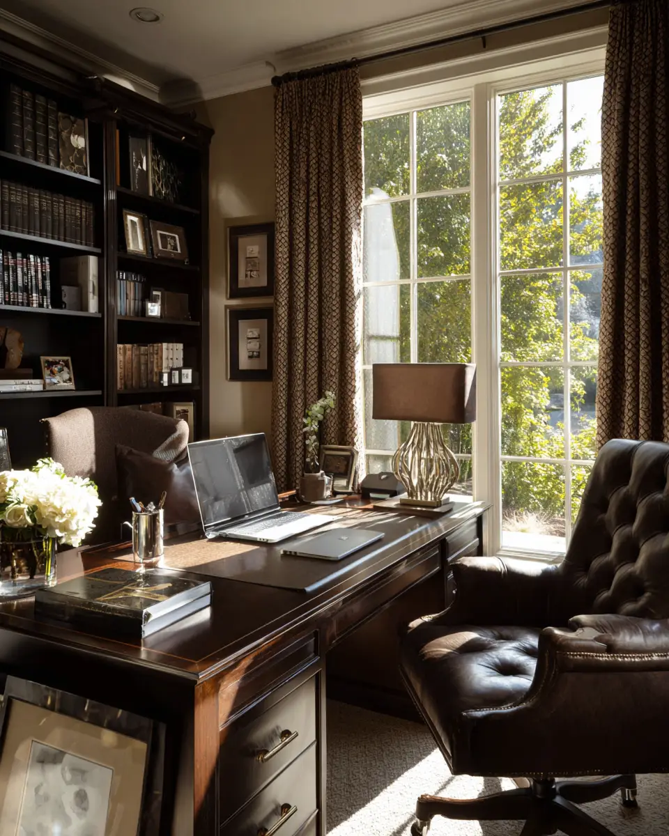 Chocolate Brown Traditional Home Office Decor Ideas