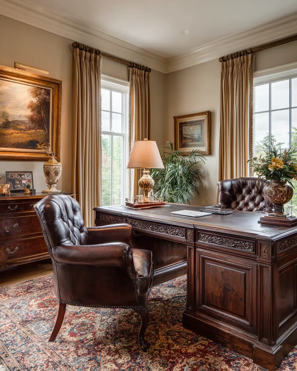 Chocolate Brown Traditional Home Office Decor Ideas