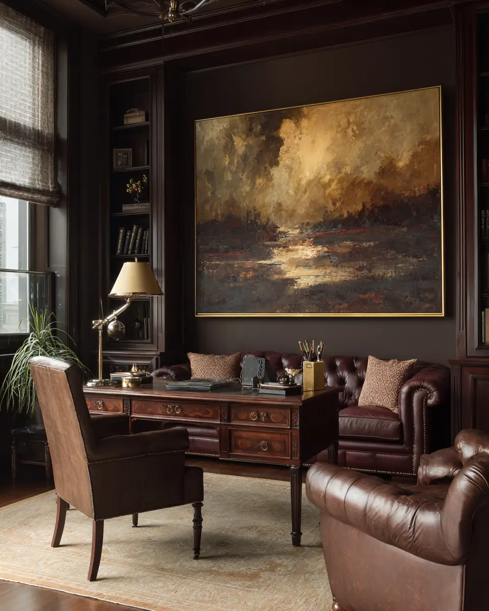 Chocolate Brown Traditional Home Office Decor Ideas