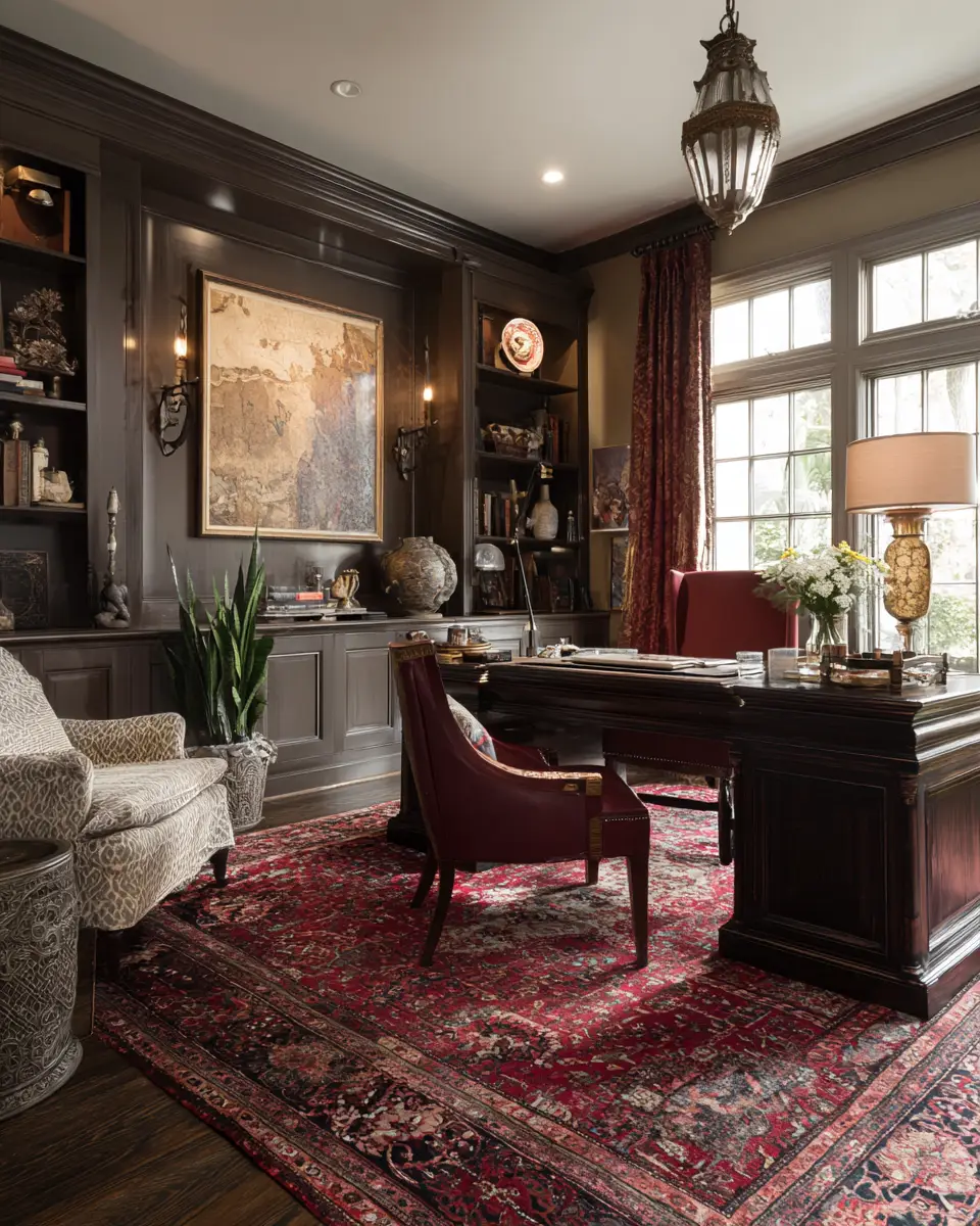 Chocolate Brown Traditional Home Office Decor Ideas