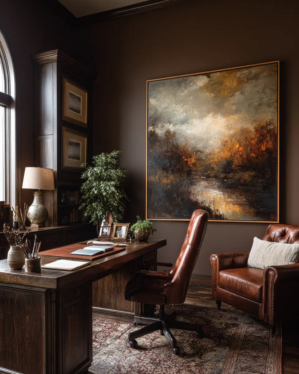 Chocolate Brown Traditional Home Office Decor Ideas