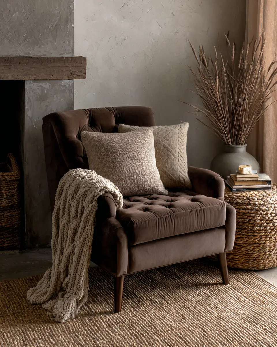 Chocolate Brown Transitional Living Room Decor Ideas - Featured