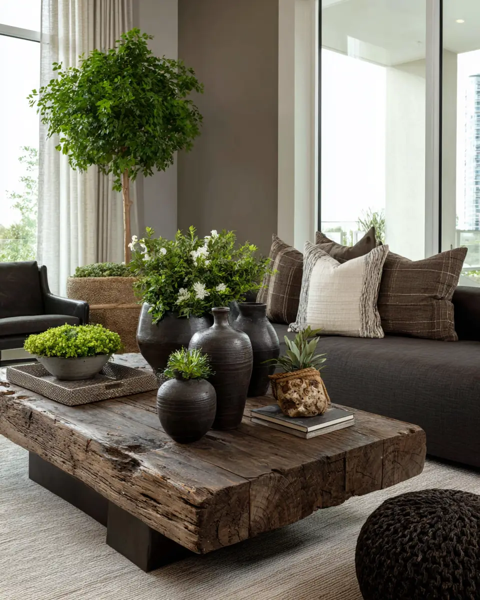 Chocolate Brown Transitional Living Room Decor Ideas