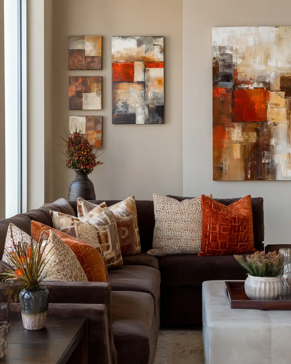 Chocolate Brown Transitional Living Room Decor Ideas