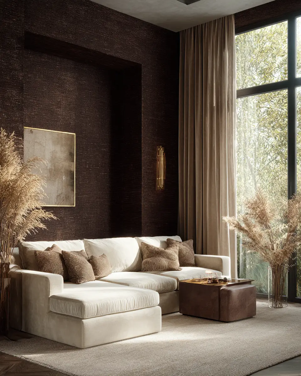 Chocolate Brown Transitional Living Room Decor Ideas