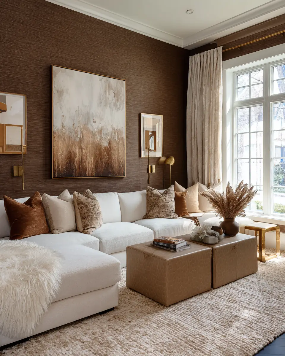 Chocolate Brown Transitional Living Room Decor Ideas