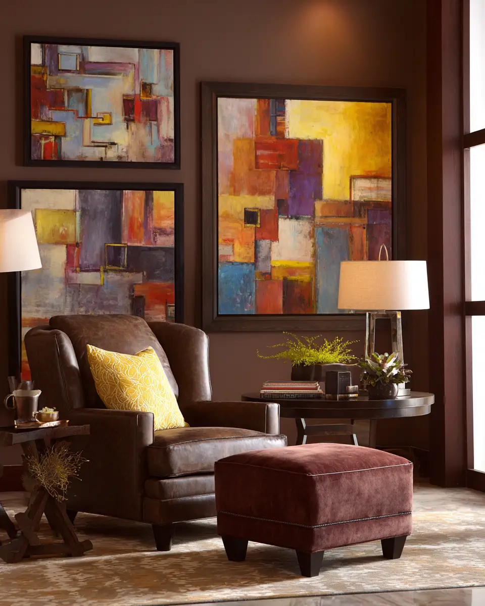 Chocolate Brown Transitional Living Room Decor Ideas