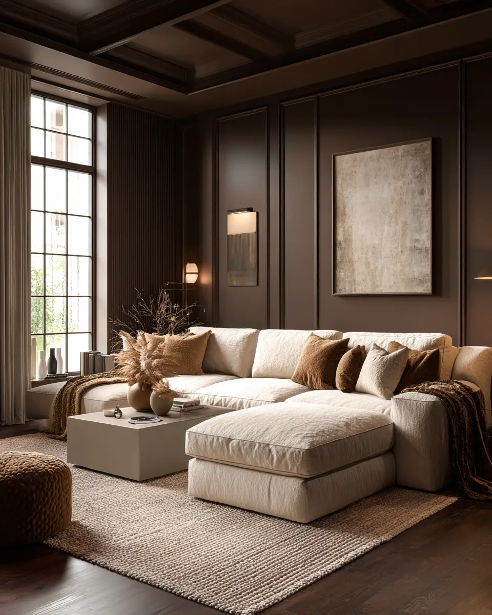 Chocolate Brown Transitional Living Room Decor Ideas