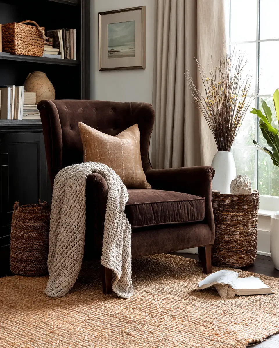 Chocolate Brown Transitional Living Room Decor Ideas