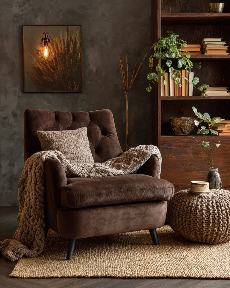 Chocolate Brown Transitional Living Room Decor Ideas