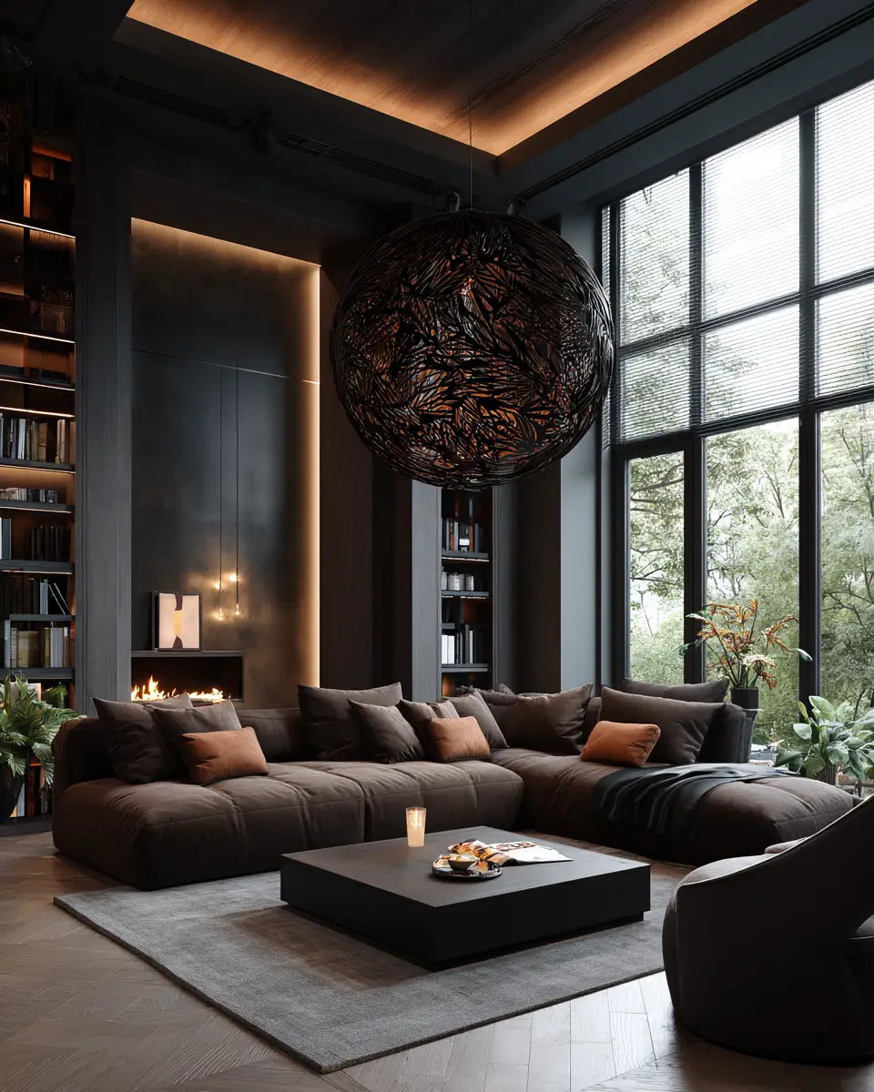 Chocolate Brown Transitional Living Room Decor Ideas