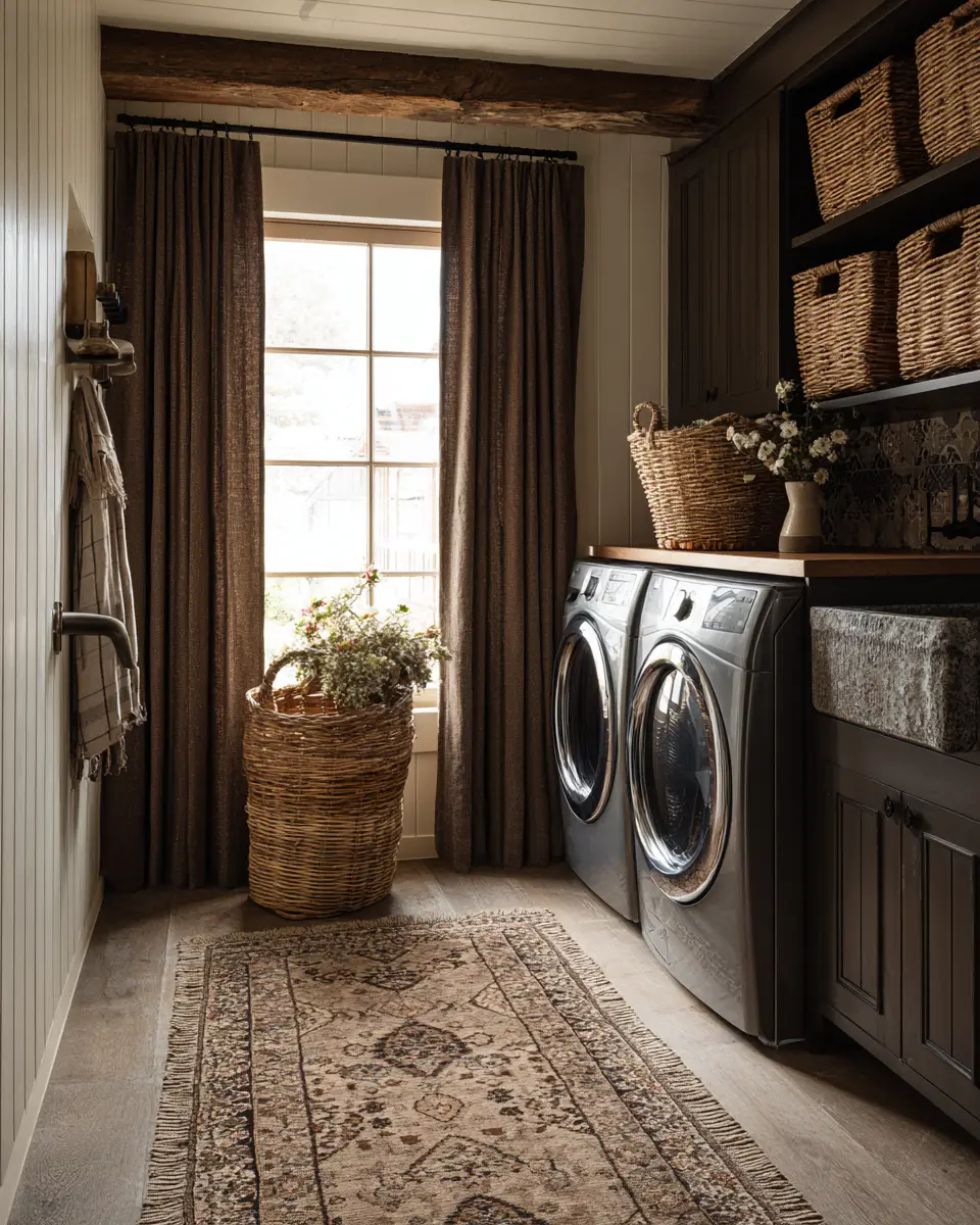 Chocolate Brown Vintage Laundry Room Decor Ideas