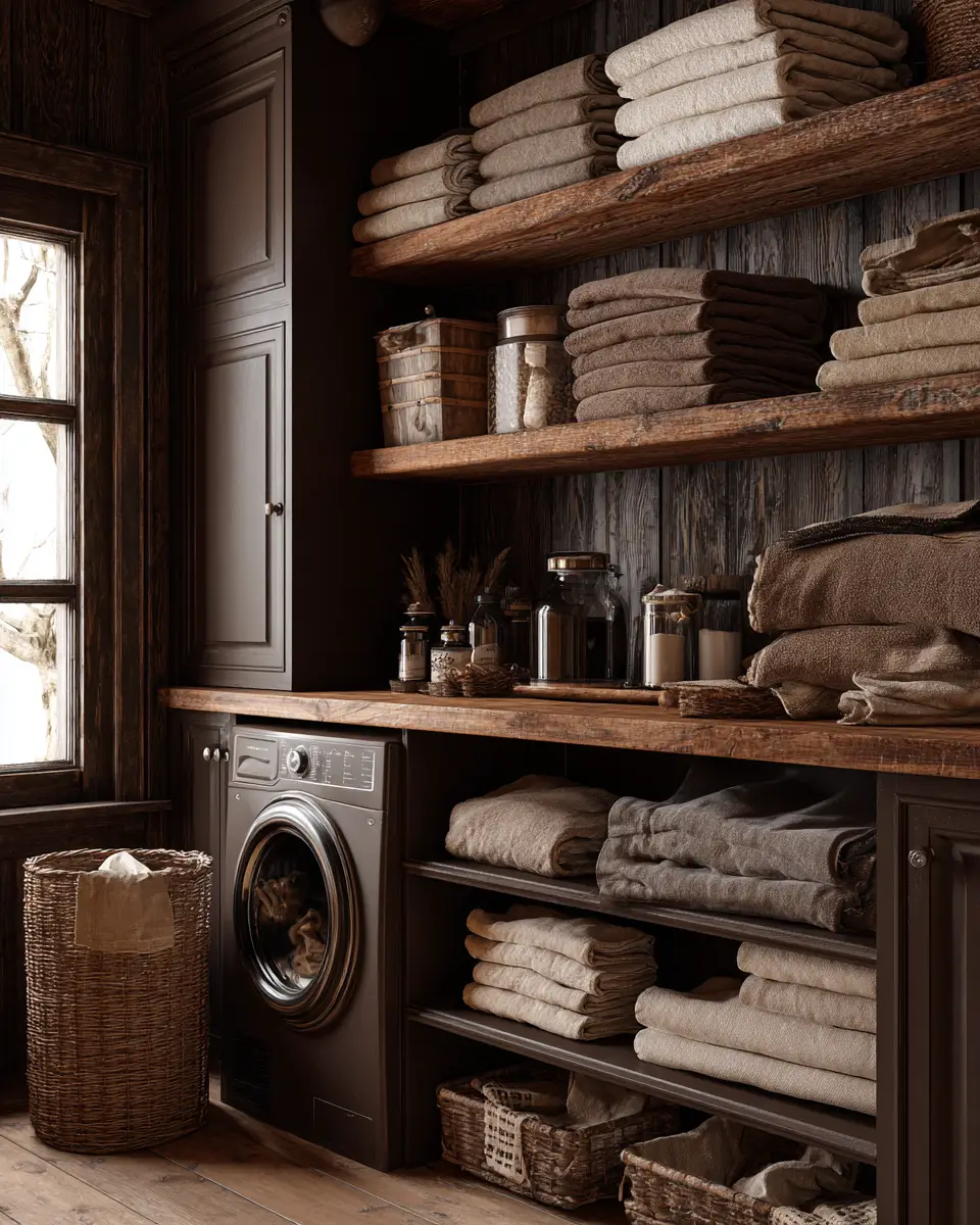 Chocolate Brown Vintage Laundry Room Decor Ideas