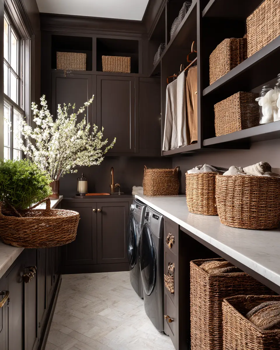 Chocolate Brown Vintage Laundry Room Decor Ideas