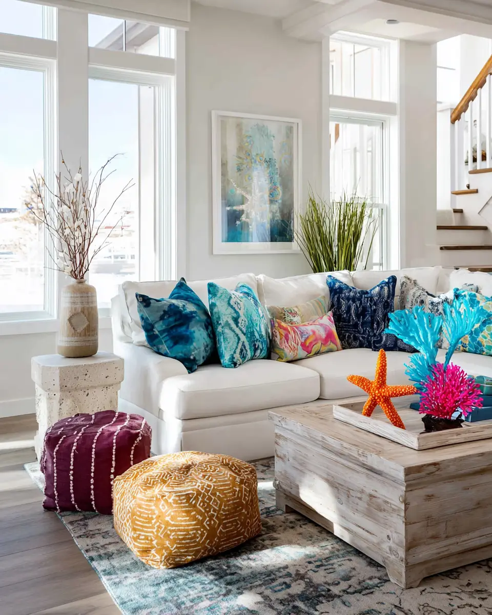 Colorful Coastal Living Room Decor Ideas