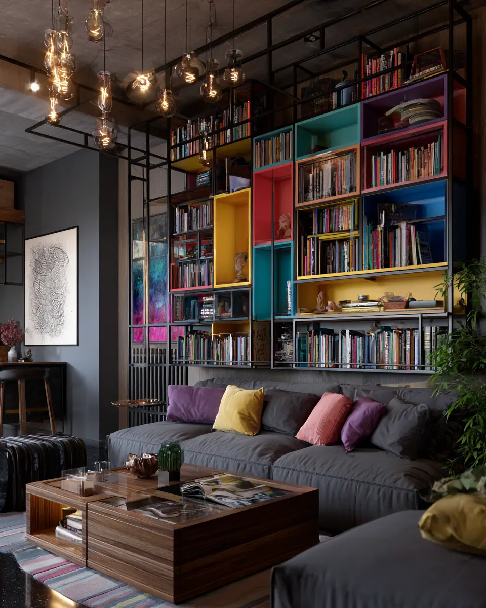 Colorful Industrial Living Room Decor Ideas