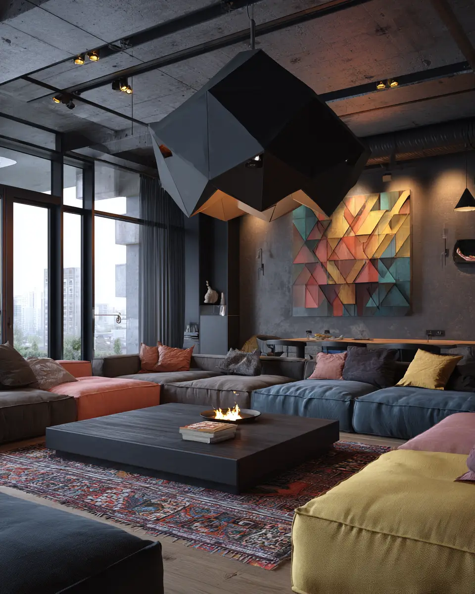 Colorful Industrial Living Room Decor Ideas