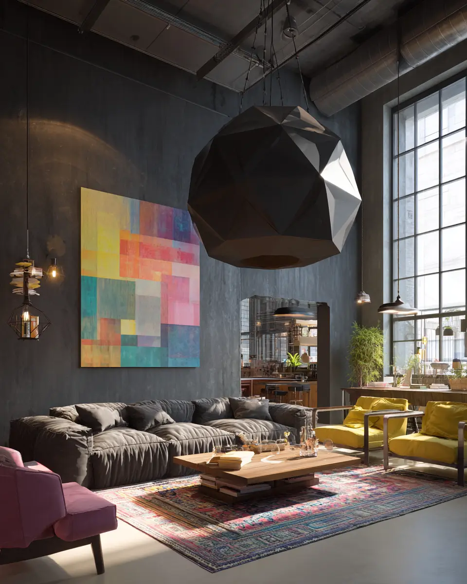 Colorful Industrial Living Room Decor Ideas