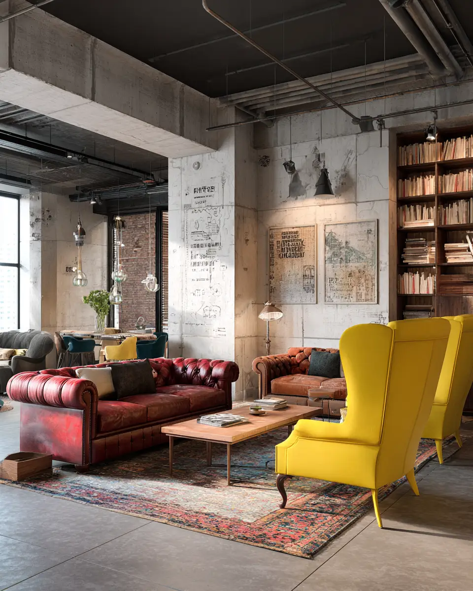 Colorful Industrial Living Room Decor Ideas