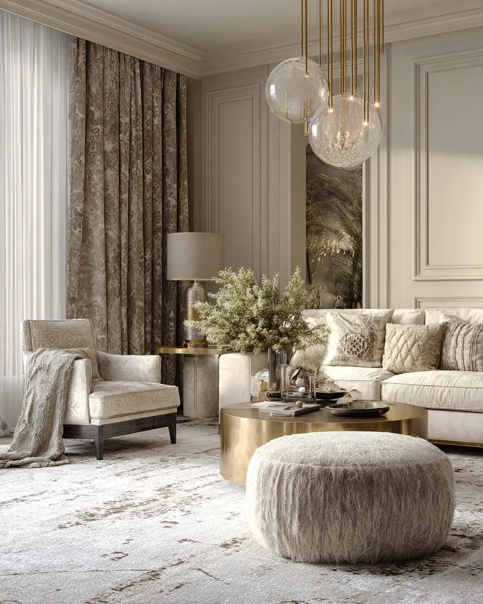 Cream Classic Living Room Decor Ideas