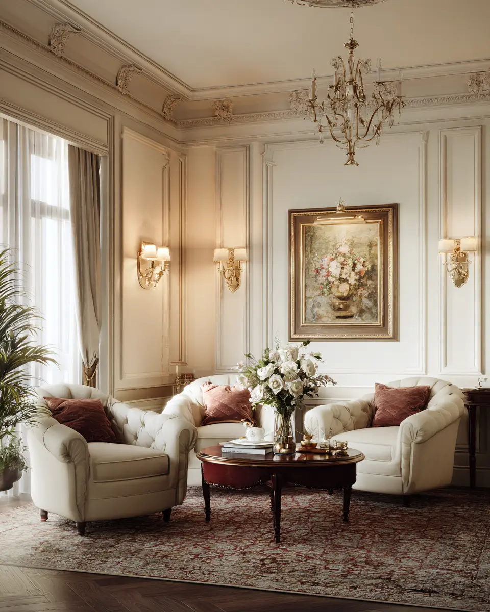 Cream Classic Living Room Decor Ideas