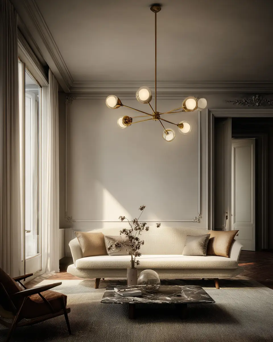 Cream Mid-Century Modern Living Room Decor Ideas