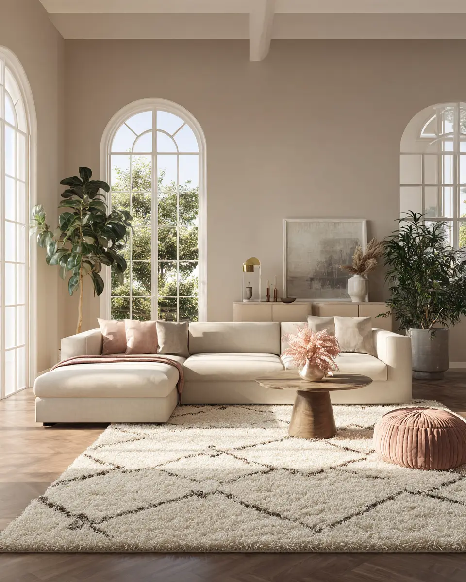 Cream Mid-Century Modern Living Room Decor Ideas