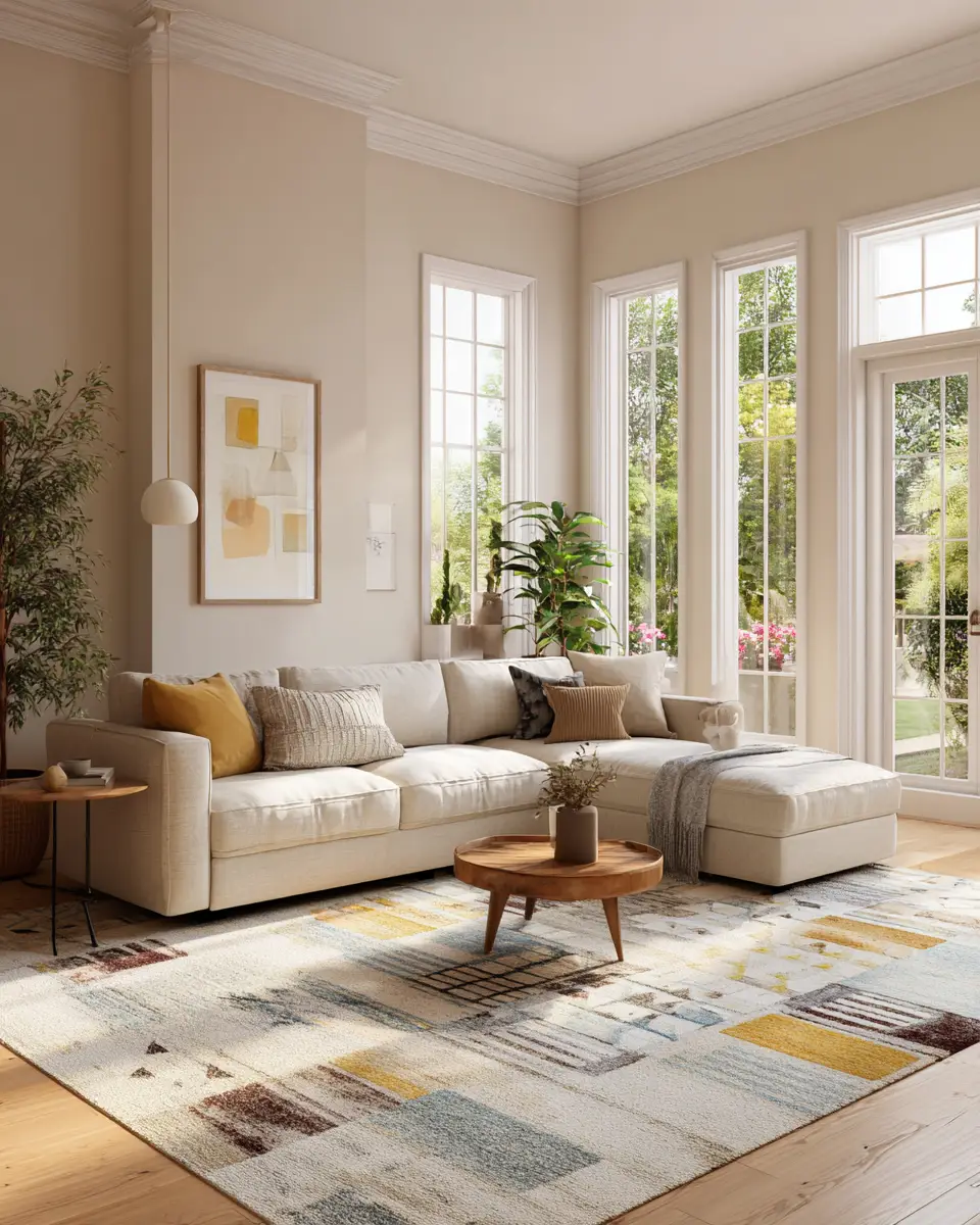 Cream Mid-Century Modern Living Room Decor Ideas