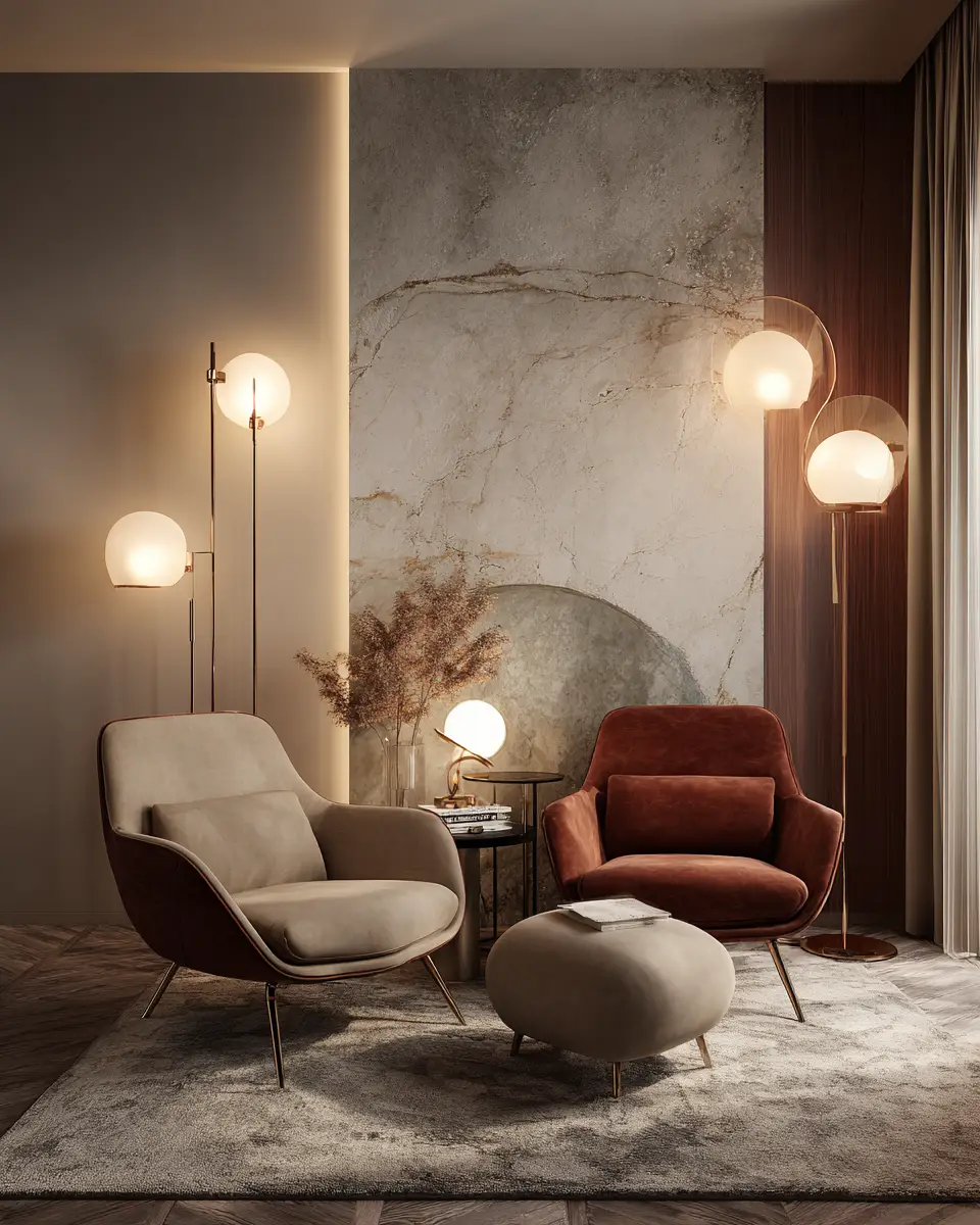 Cream Mid-Century Modern Living Room Decor Ideas