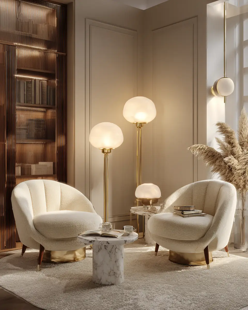 Cream Mid-Century Modern Living Room Decor Ideas