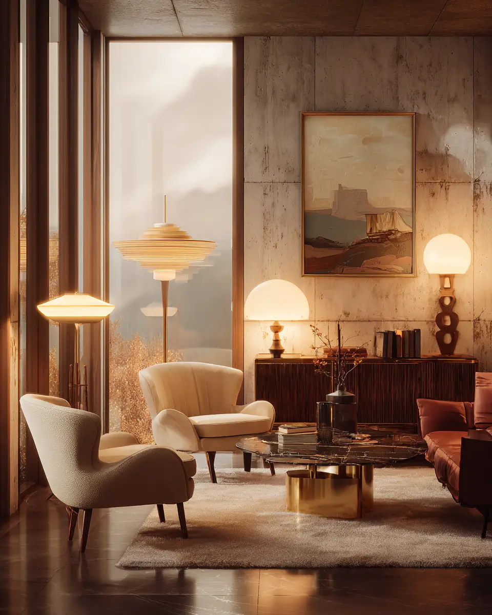 Cream Mid-Century Modern Living Room Decor Ideas