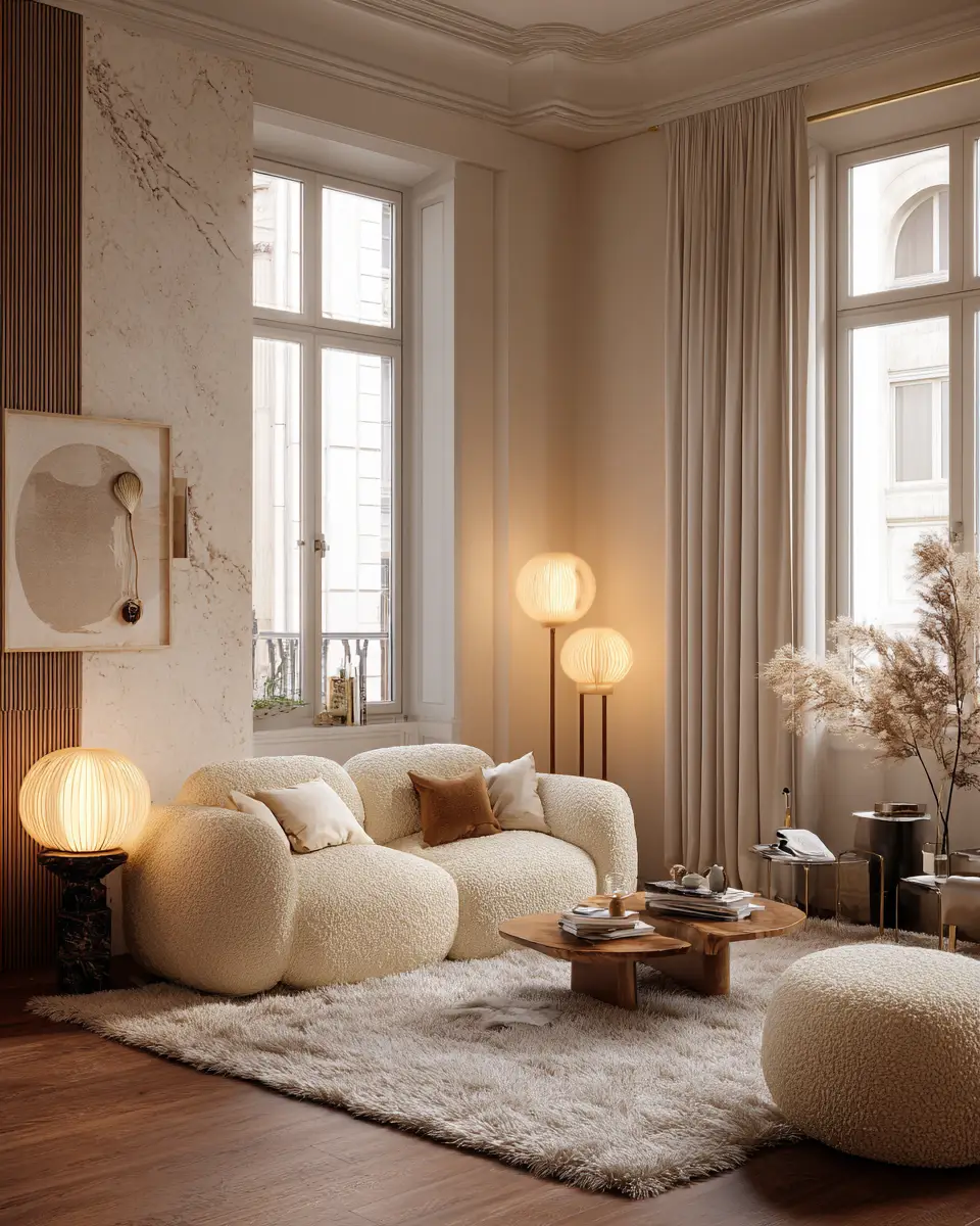 Cream Mid-Century Modern Living Room Decor Ideas