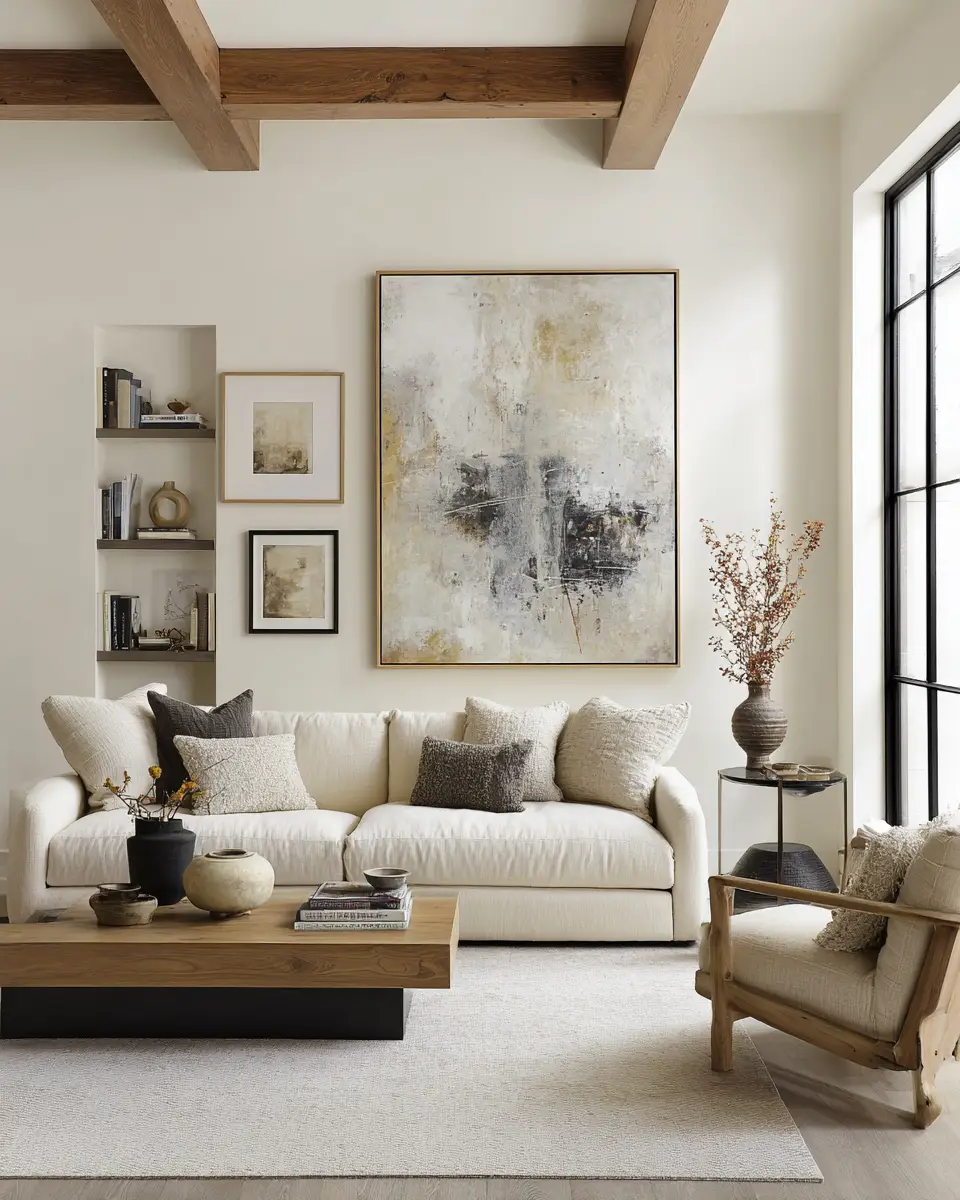 Cream Mid-Century Modern Living Room Decor Ideas