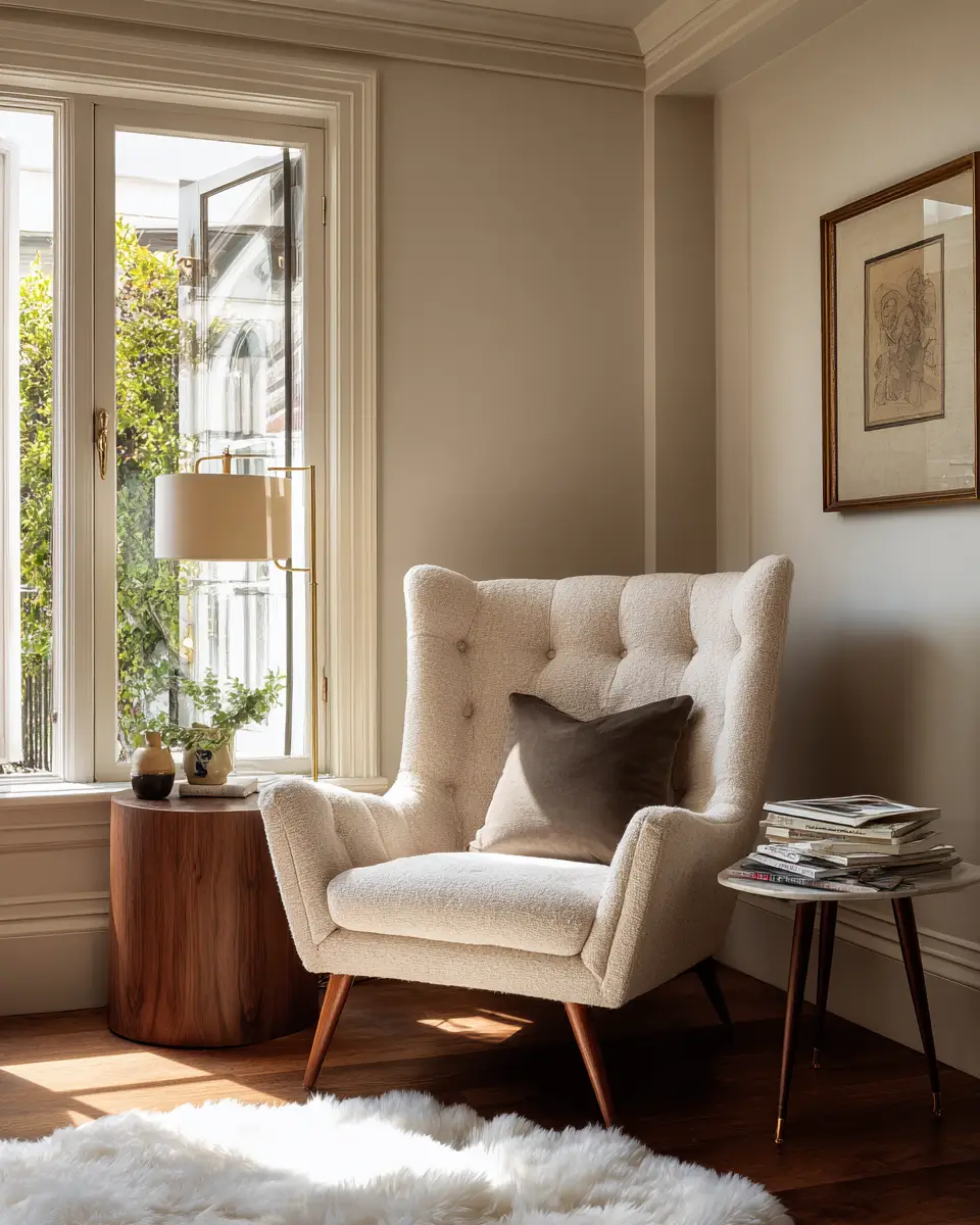 Cream Mid-Century Modern Living Room Decor Ideas