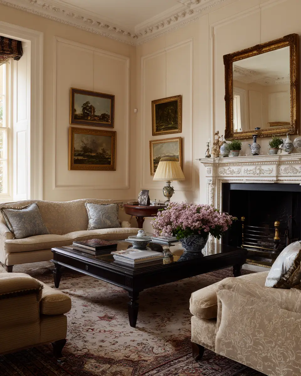 Cream Traditional Living Room Decor Ideas