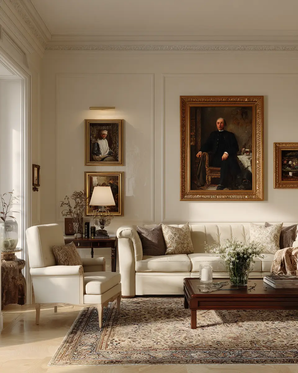 Cream Traditional Living Room Decor Ideas