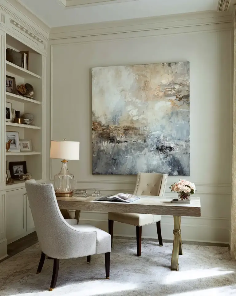 Cream Transitional Home Office Decor Ideas - Featured
