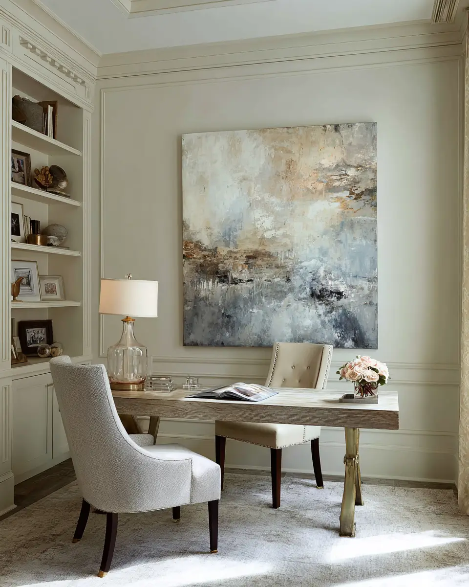 Cream Transitional Home Office Decor Ideas - Featured