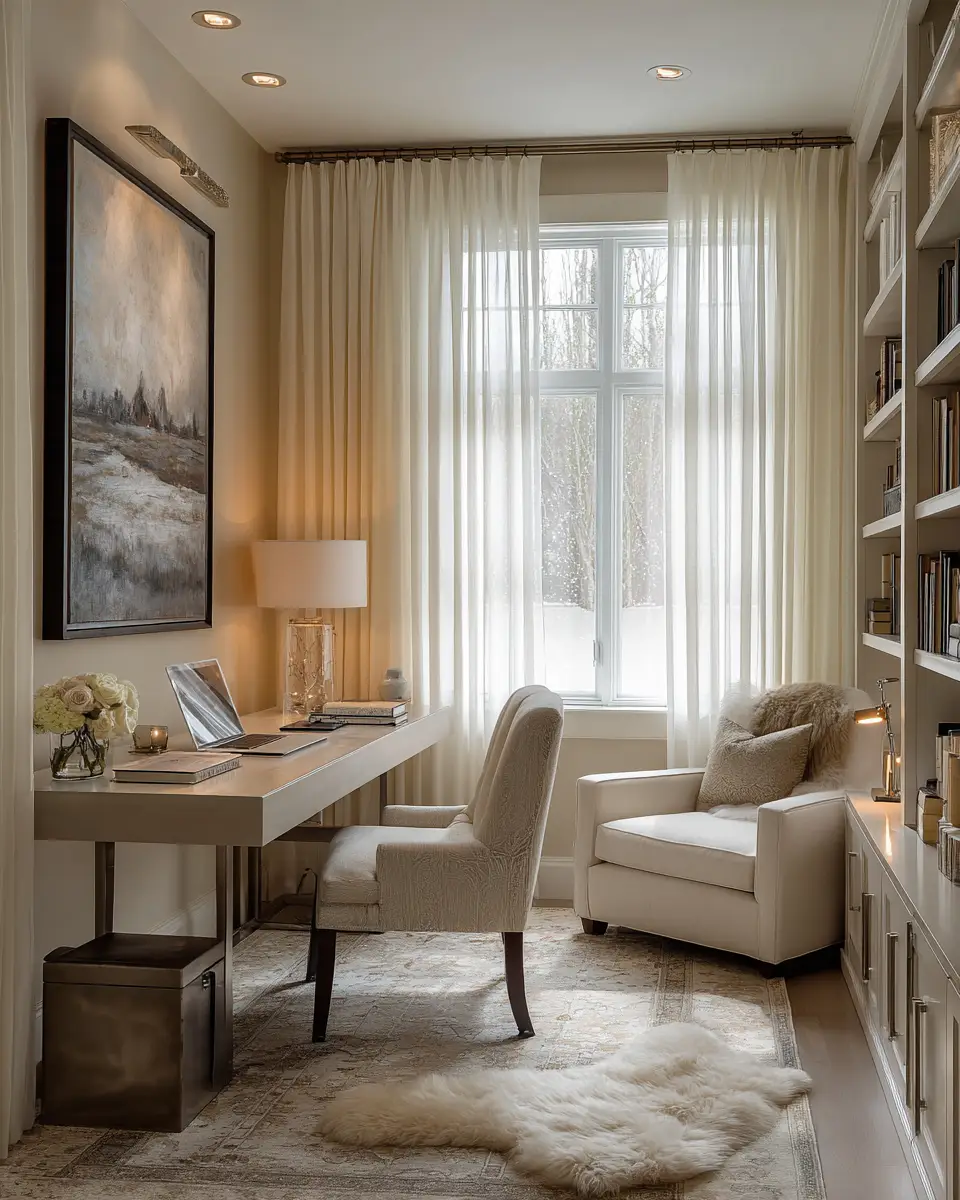Cream Transitional Home Office Decor Ideas