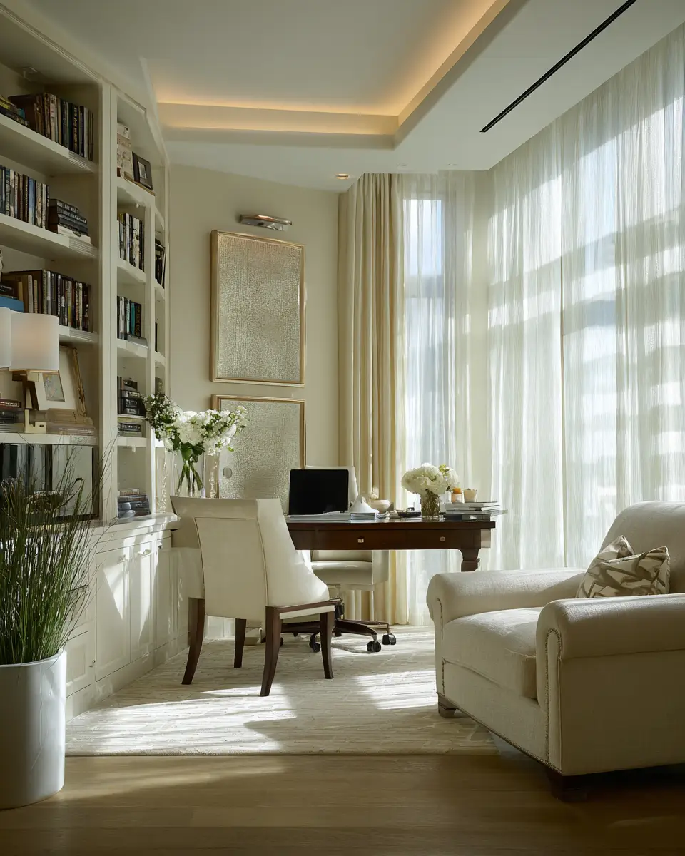 Cream Transitional Home Office Decor Ideas