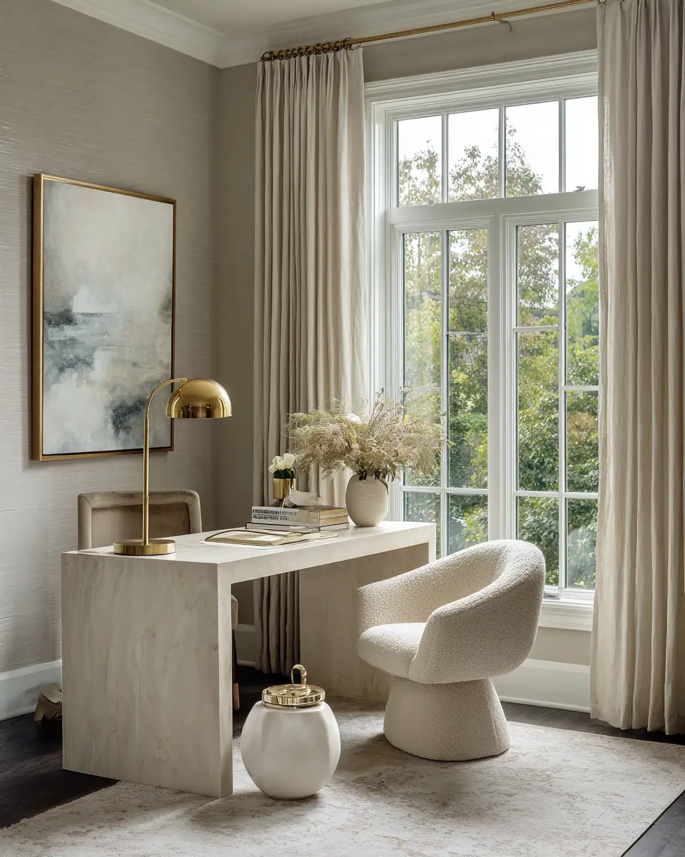 Cream Transitional Home Office Decor Ideas